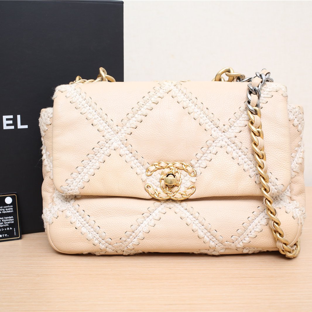 95新 Chanel/香奈儿 排队jf小花姑姑7819419BAG 小号 编织 裸色
