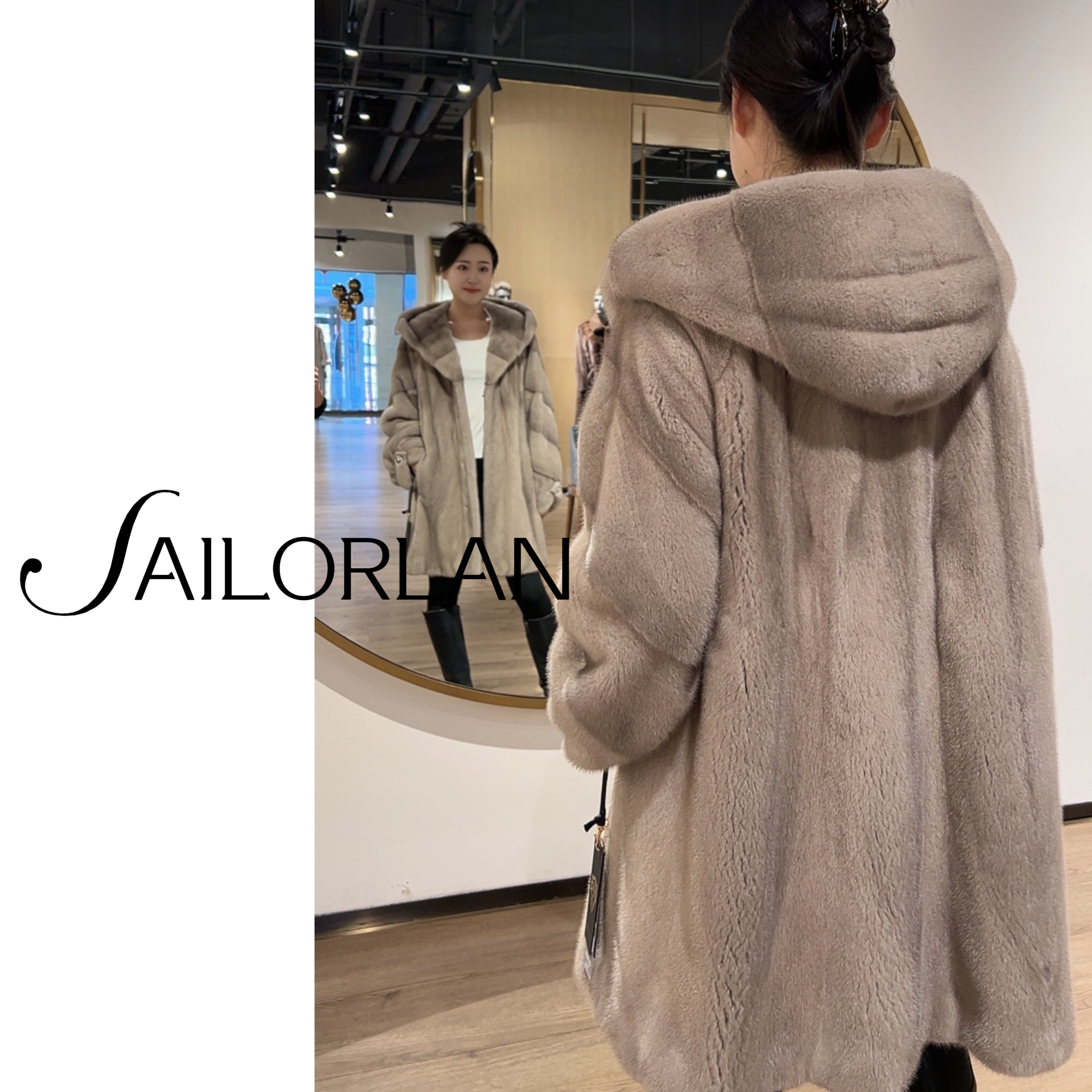 【塞罗兰】「舒芙蕾」超大披肩帽鱼嘴袖直身貂皮外套