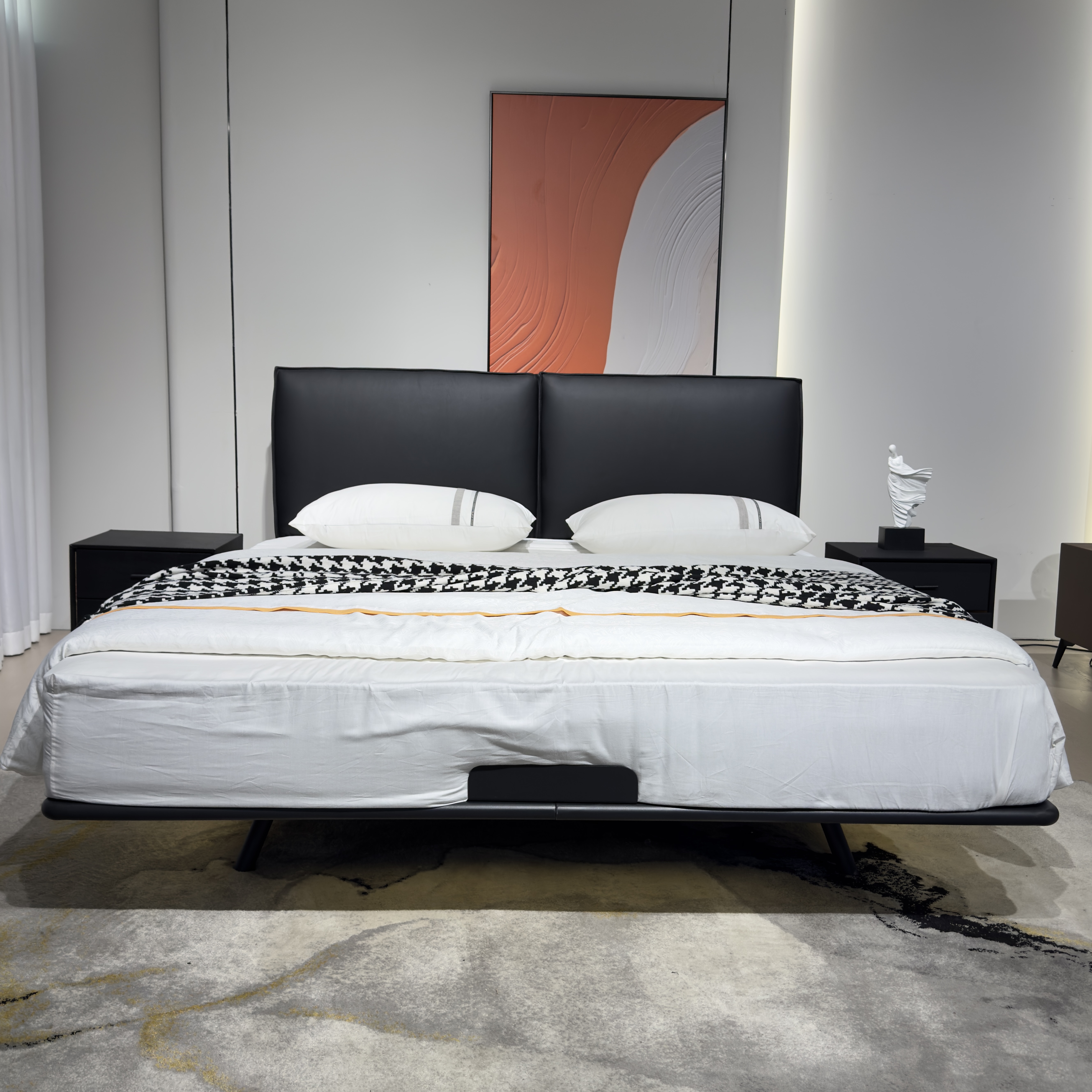 【豆腐块悬浮钢架床】全头层牛皮大床意式豆腐块x2小家具网红实用