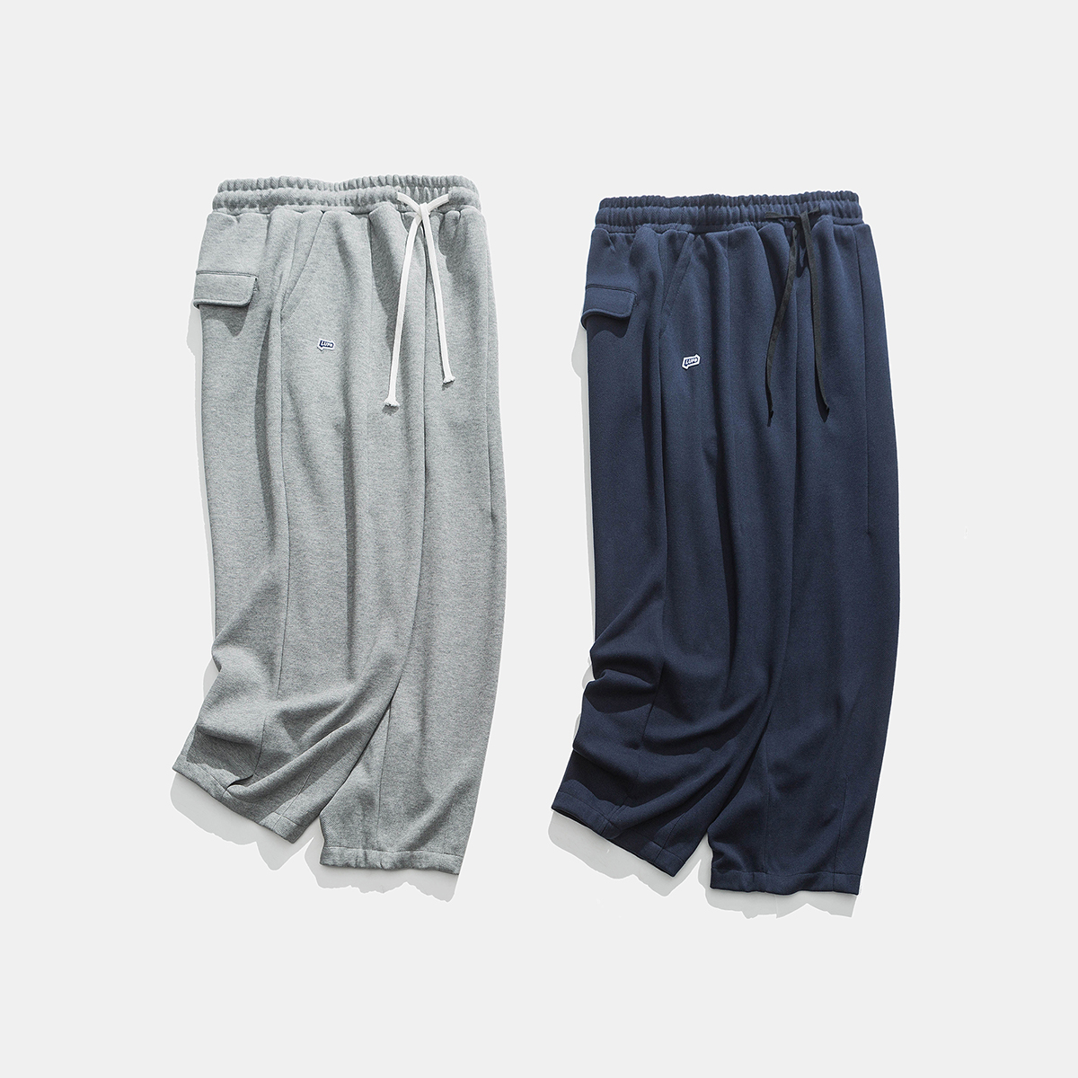 22183透气刺绣/绣花纯色卫裤男士宽松薄款阔腿直筒大码