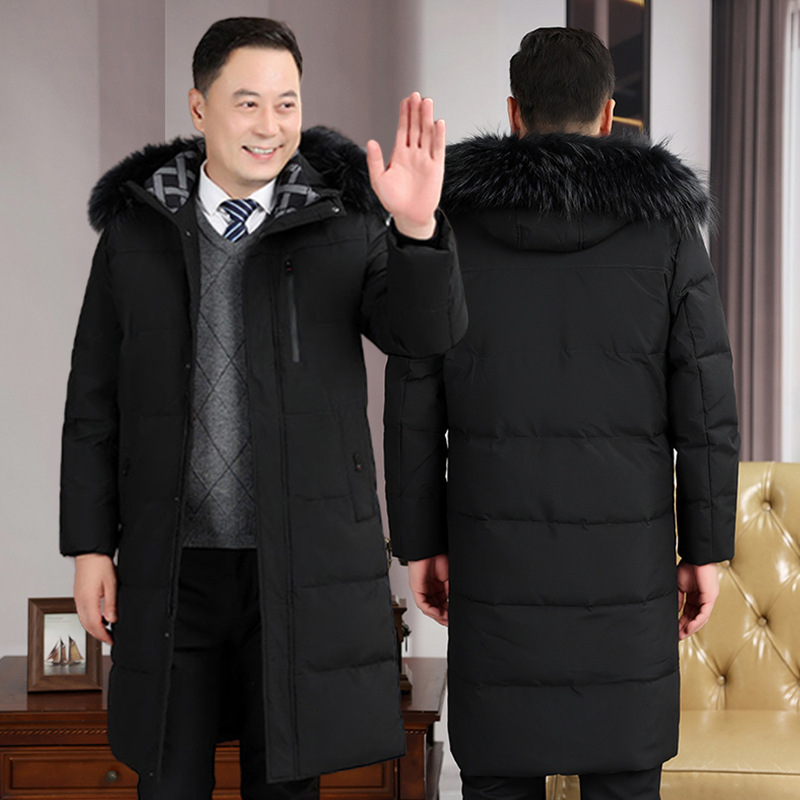 波司登中老年羽绒服男士冬季中长款过膝爸爸装加厚保暖连帽鸭绒派