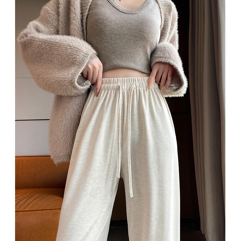 米色糯米裤女2023秋冬新款加绒高腰垂感阔腿裤慵懒休闲裤拖地裤