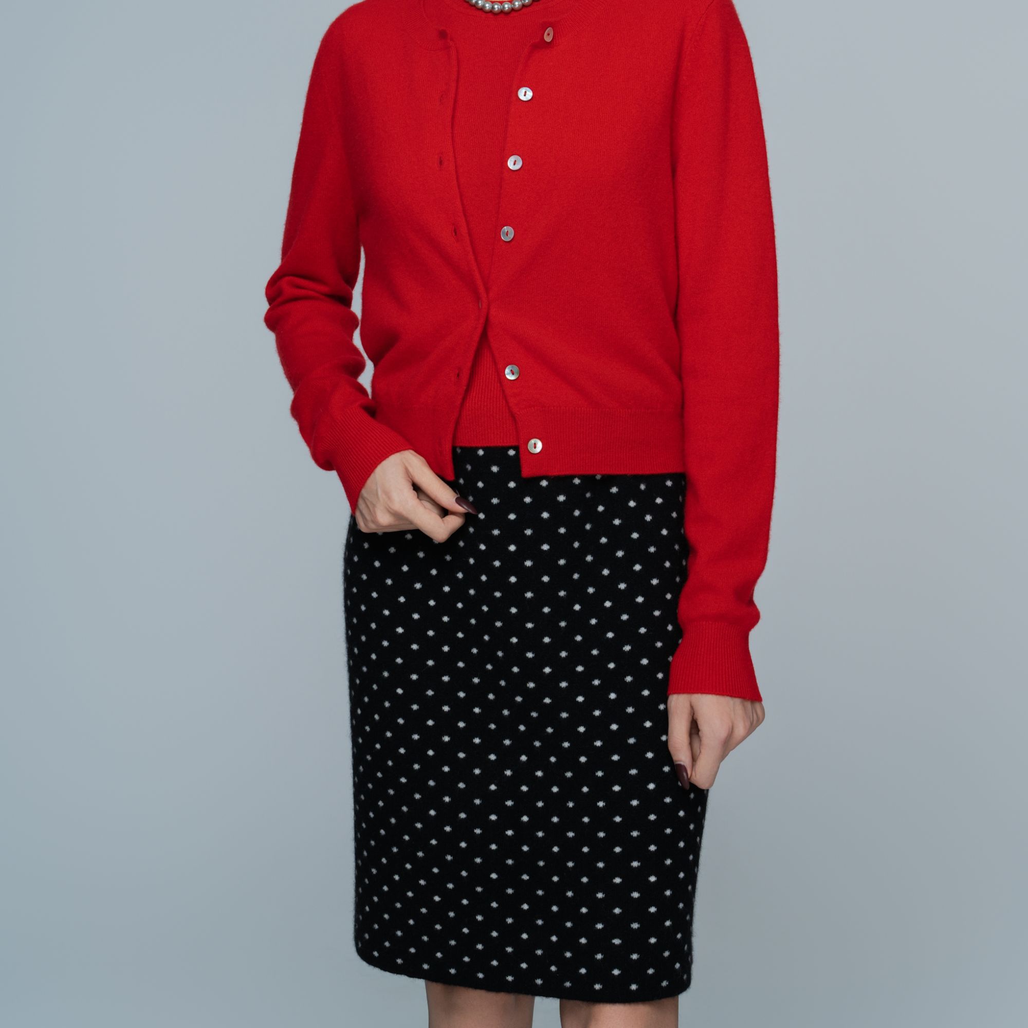 WANMU |【miu式波点裙】复古半身裙加厚高腰显瘦羊绒A字裙开衩24-35