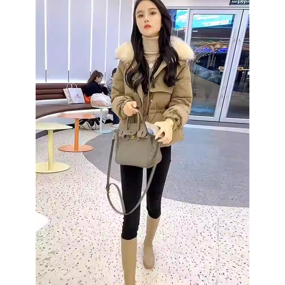 清廷心2023小个子羽绒服女装秋冬季新款高级感保暖大毛领收腰棉衣