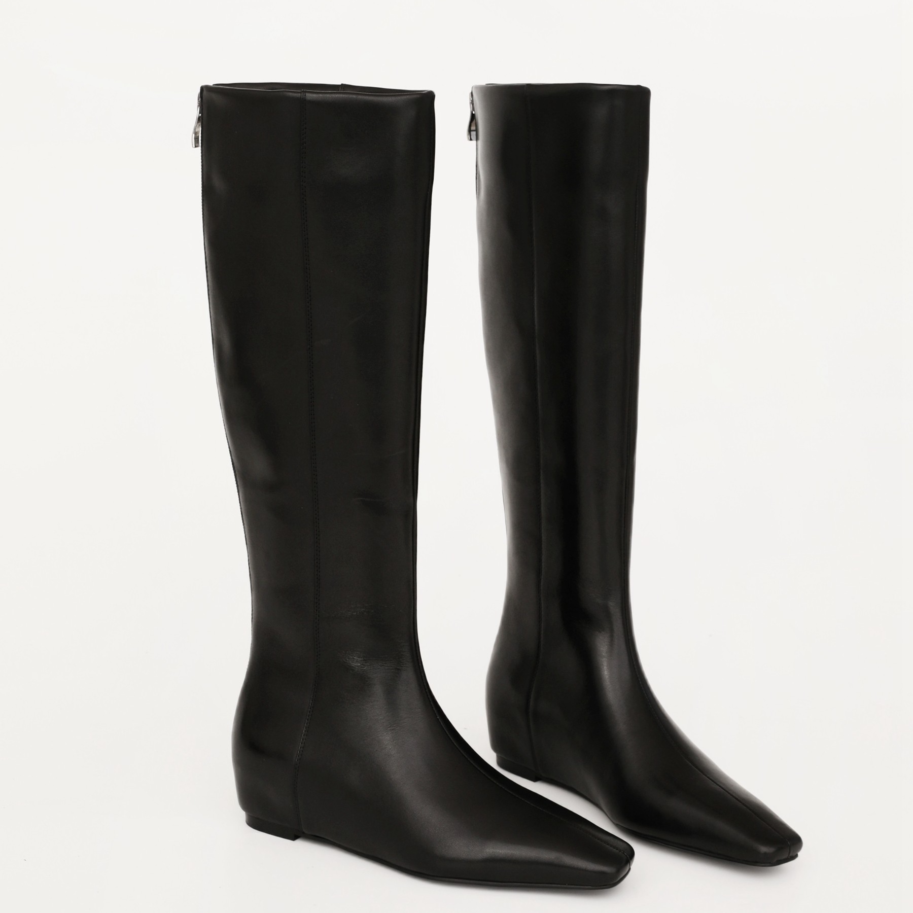 极简高级感方头内增高长靴女真皮骑士靴修腿显瘦长筒靴子