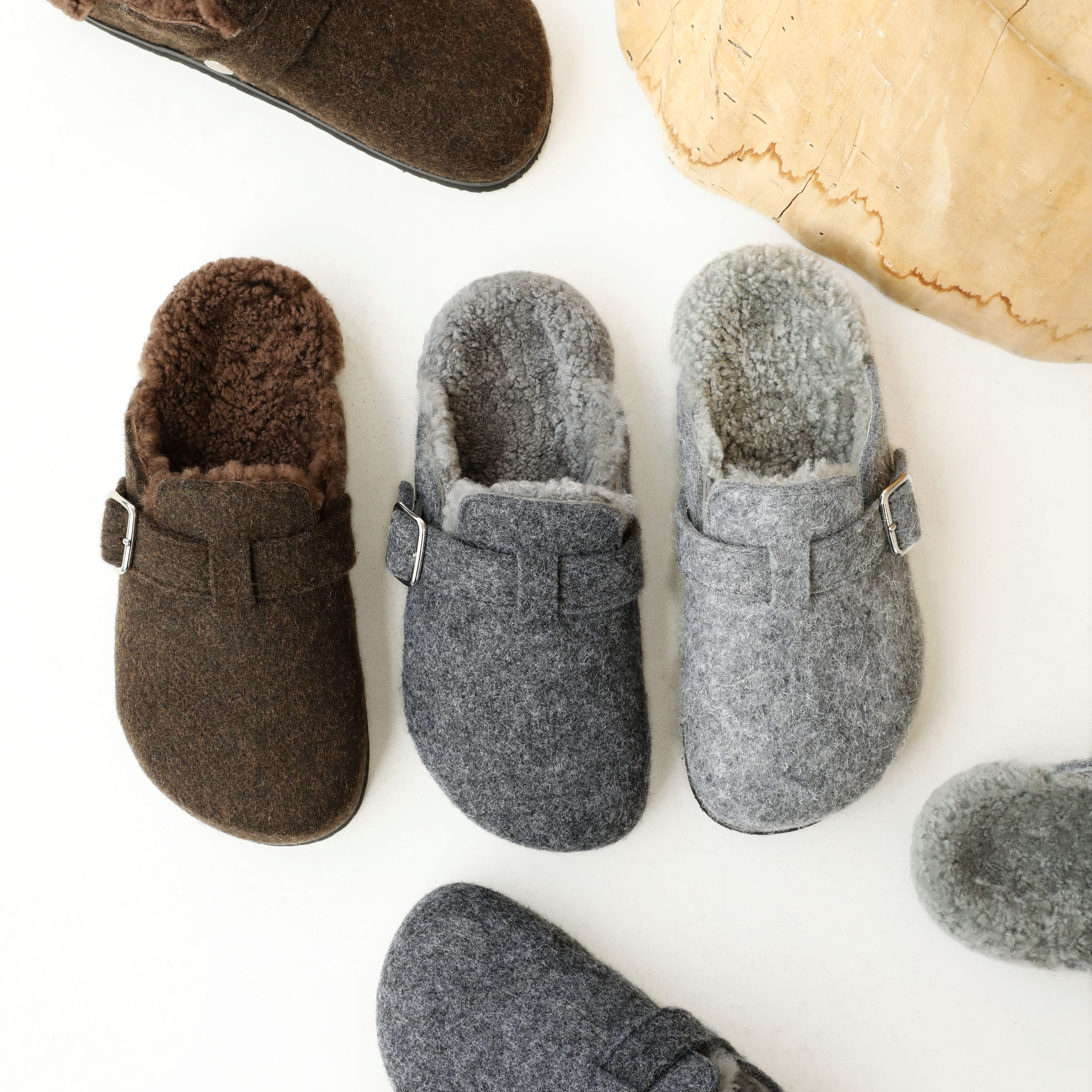 厚底百搭勃肯拖鞋女包头毛毡绒面一脚蹬穆勒鞋