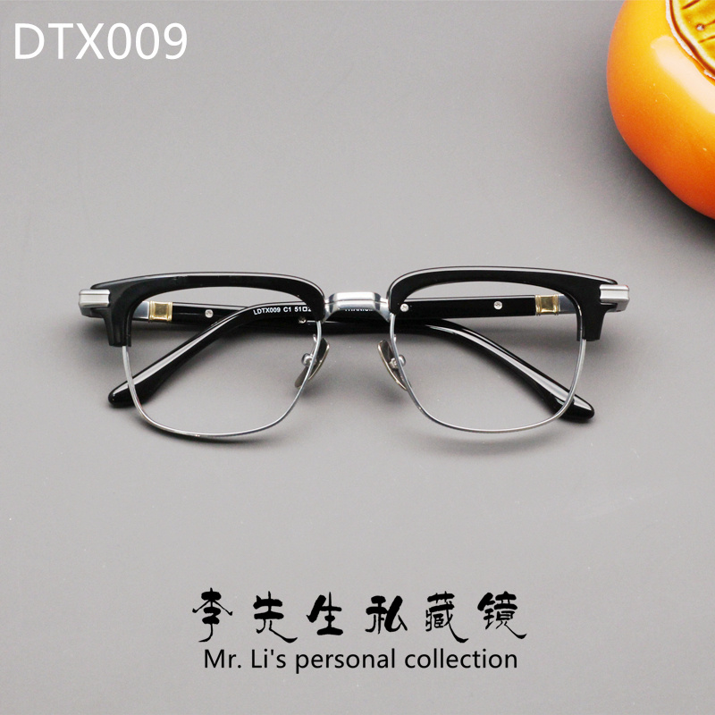 DTX009眼镜框方形眉毛款美式弹簧腿光学眼镜架大脸男商务纯钛板材