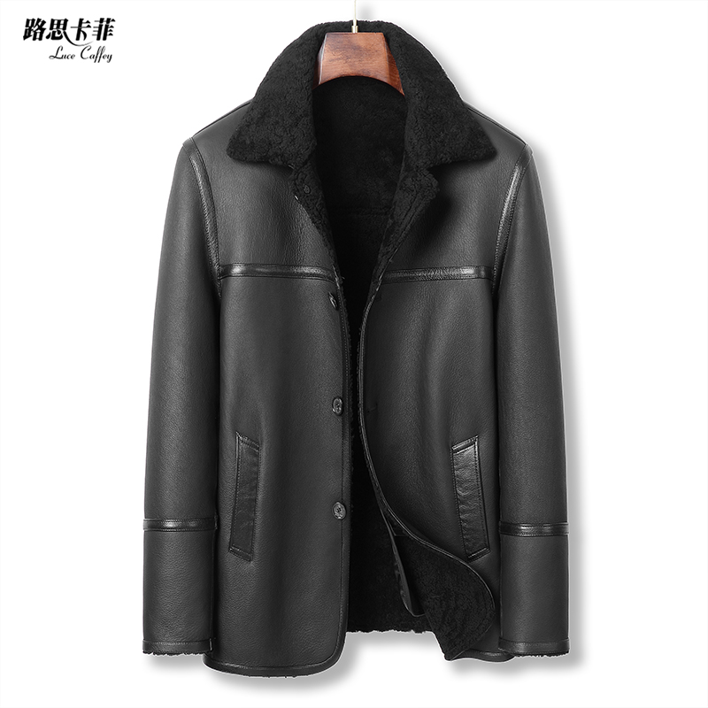 海宁新款冬季保暖皮毛一体男士商务休闲真皮皮衣 23035-1