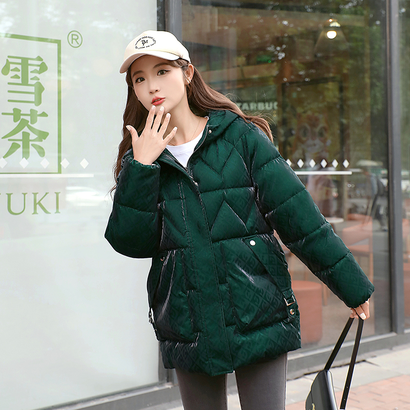 冬季新款亮面免洗棉服女中长款加厚宽松休闲大口袋外套保暖216