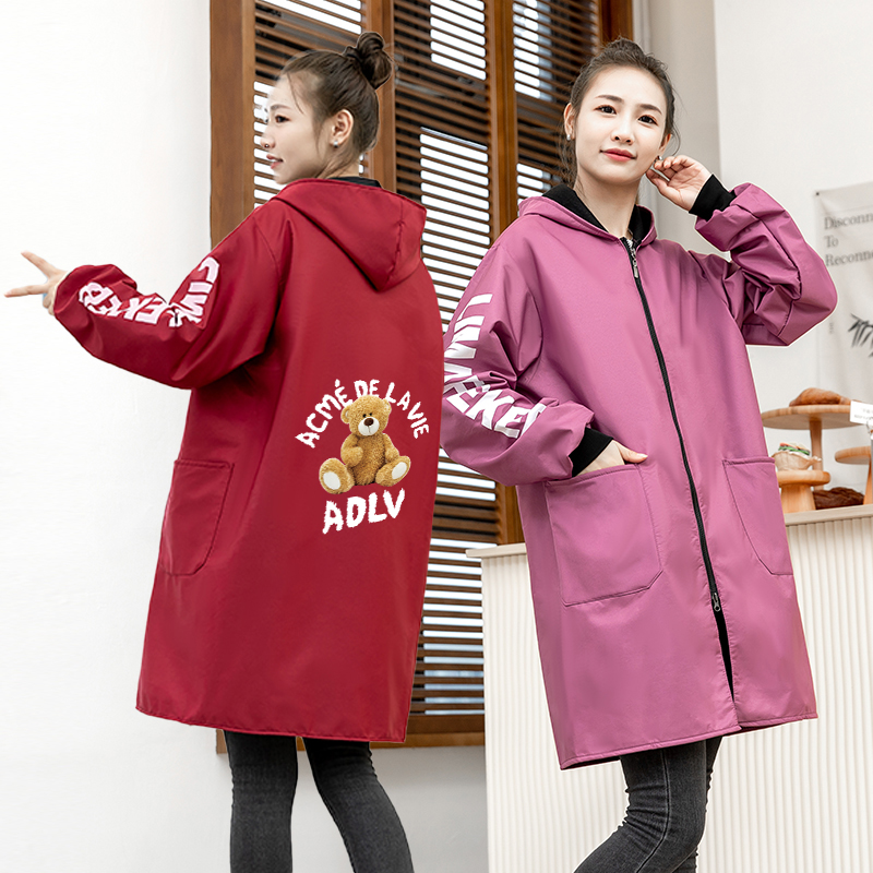 成人防水加绒罩衣长袖工作服外穿大褂男女款家用厨房做饭围裙冬季