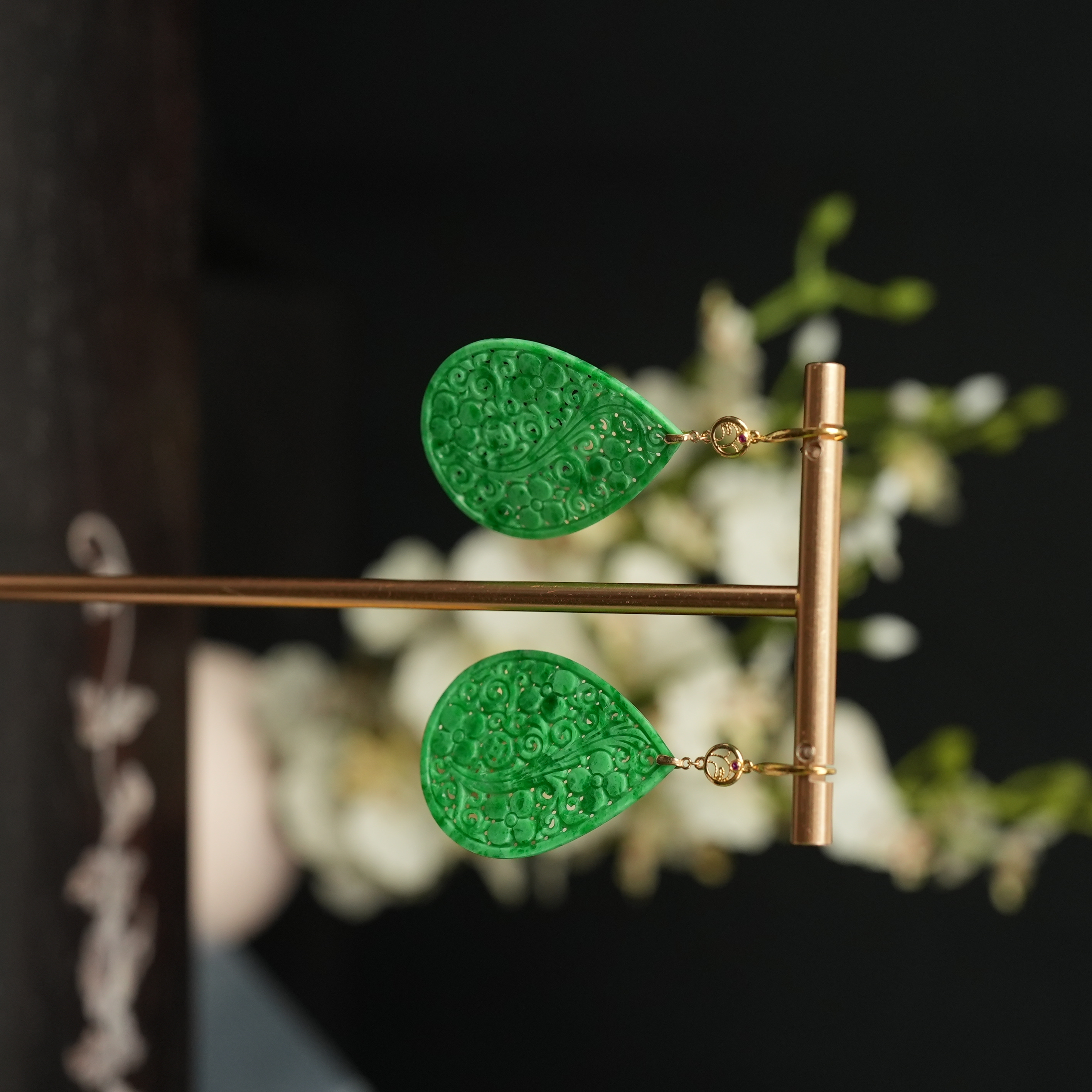 12.07香港王老板-翡翠18k金镶嵌耳饰5k787