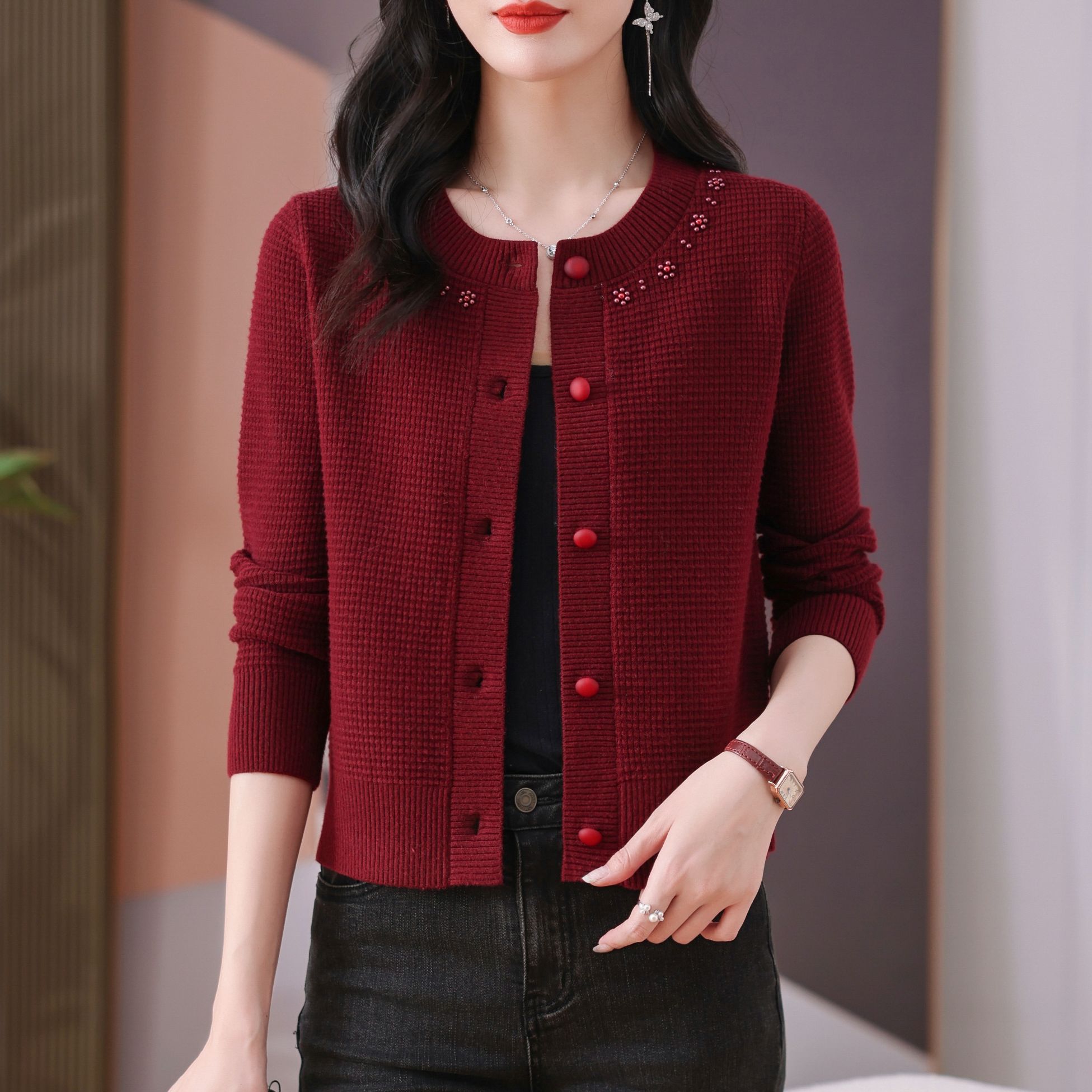 【绵羊毛】2025春季新款羊毛开衫外套时尚减龄舒适短款百搭不挑人