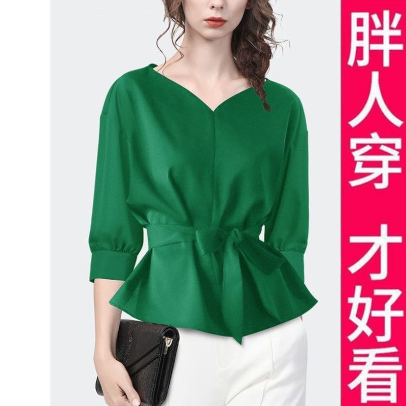 200斤高档大码欧货2024春设计感衬衫上衣女短款打底衫套头衬衣