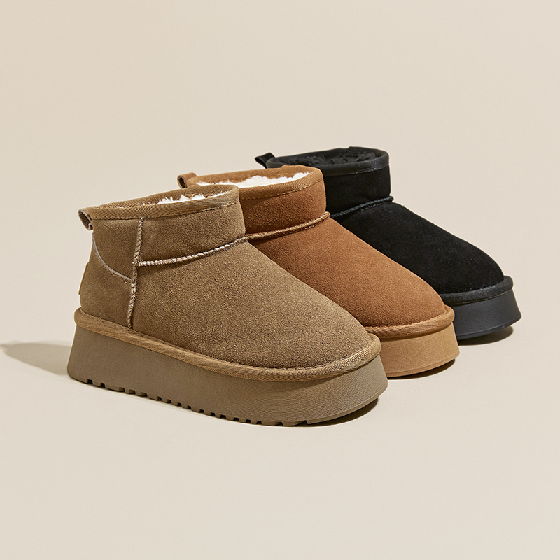 【32码起】真皮雪地靴女增高厚底小个子2025秋冬加绒加厚保暖棉鞋女