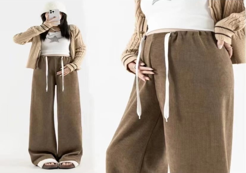 雯雯妈孕期穿搭孕妇裤秋冬新款外穿阔腿裤加绒加厚休闲直筒裤冬装