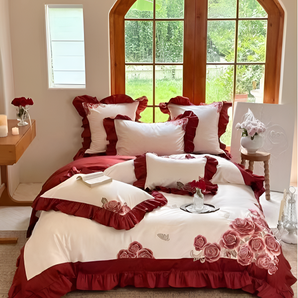【心艺】玫瑰法式刺绣长绒棉四件套-CR天雪工艺