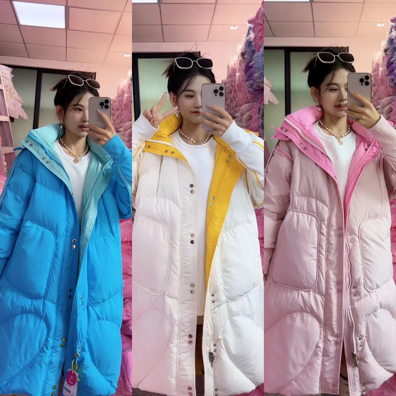 【两面穿加厚羽绒服7】两面穿加厚白鸭绒羽绒服 韩版连帽羽绒服