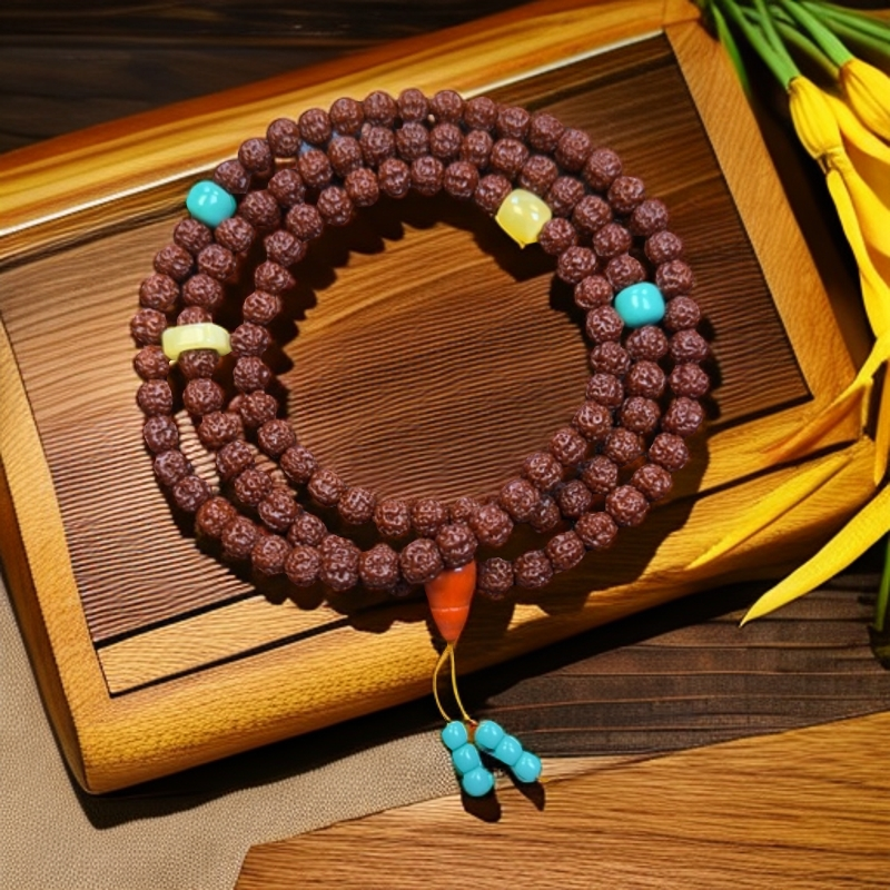 五瓣麦穗盘龙玉化小金刚长串108颗脖挂文玩好物(配饰颜色随机）