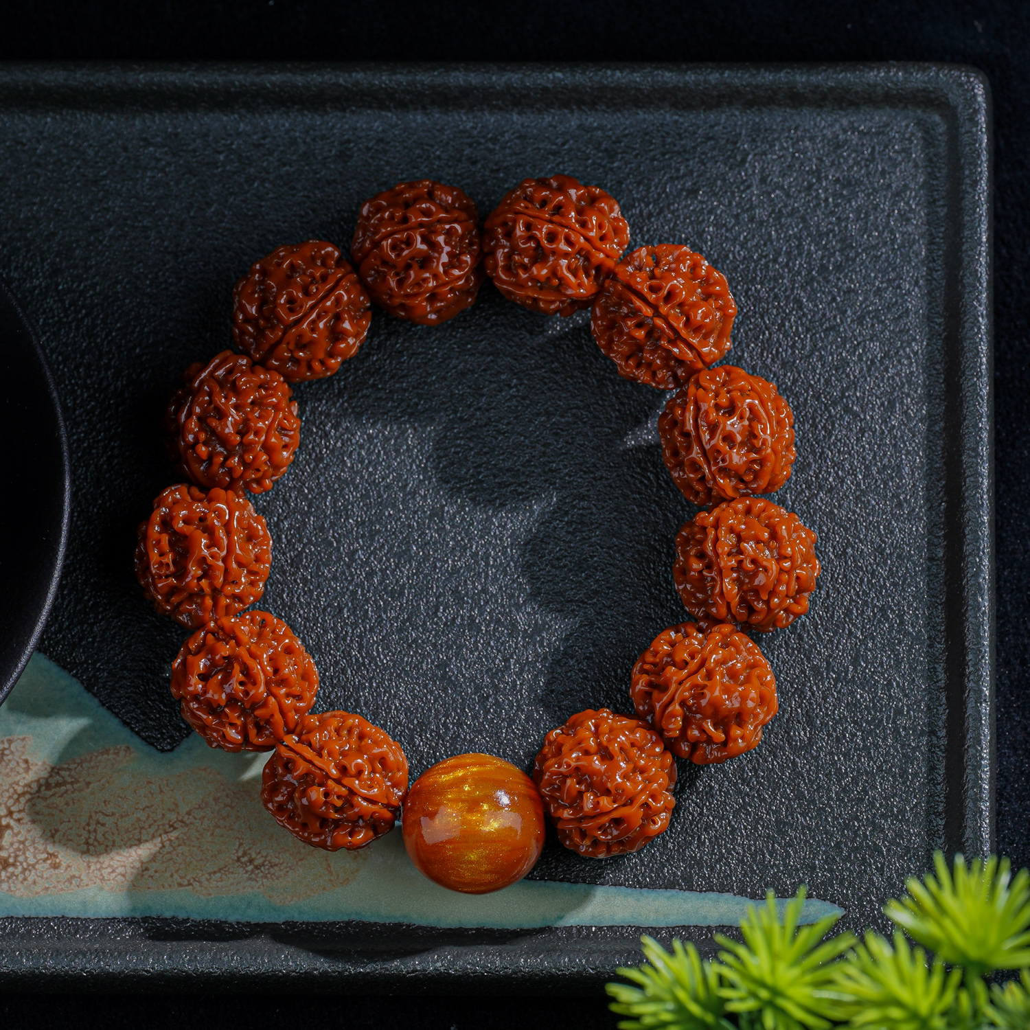 五瓣玉化料深清包浆毕业款盘龙纹大金刚男女单圈手串LIU