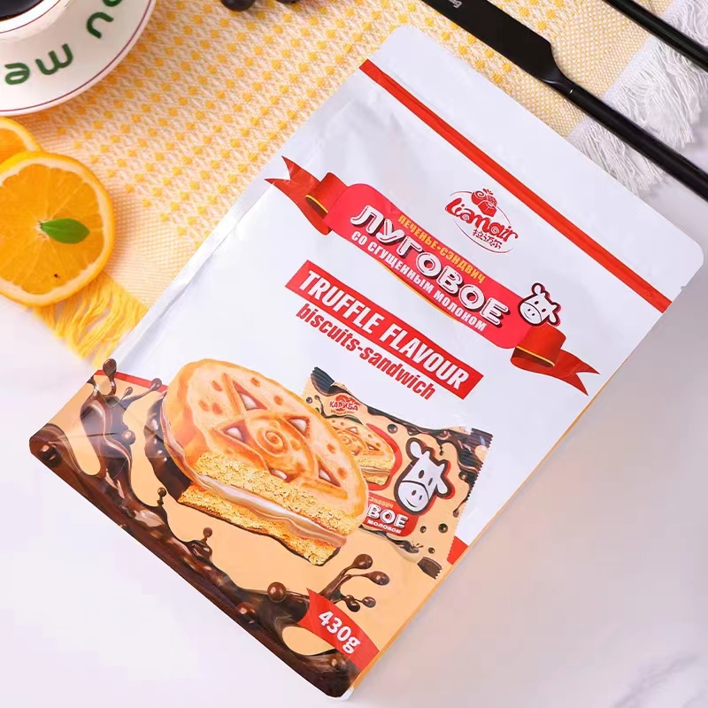 俄罗斯原装进口拉迈尔牌巧克力口味炼乳味三明治夹心饼干零食430g