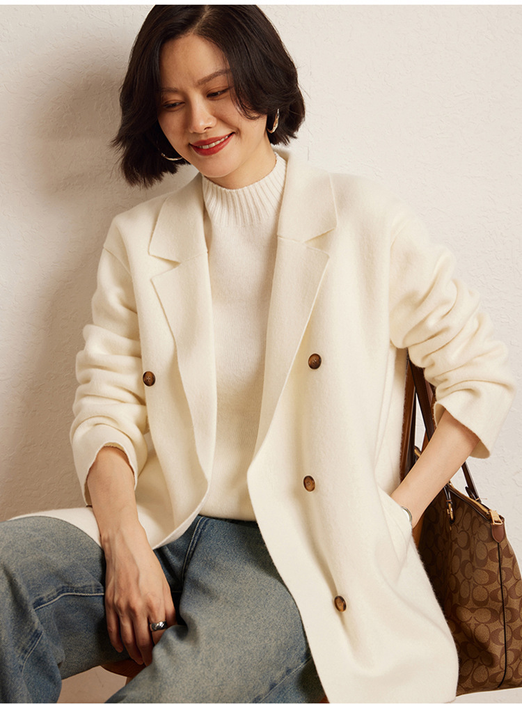 山羊绒高级感落肩西装大衣冬季新款气质保暖羊绒衫外套