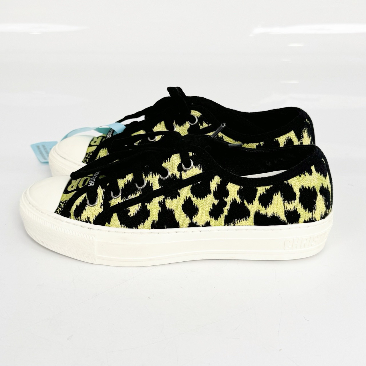 95新 DIOR/迪奥 37.5码 迪奥Dior 黑绿豹纹低帮板鞋 98新 lm796