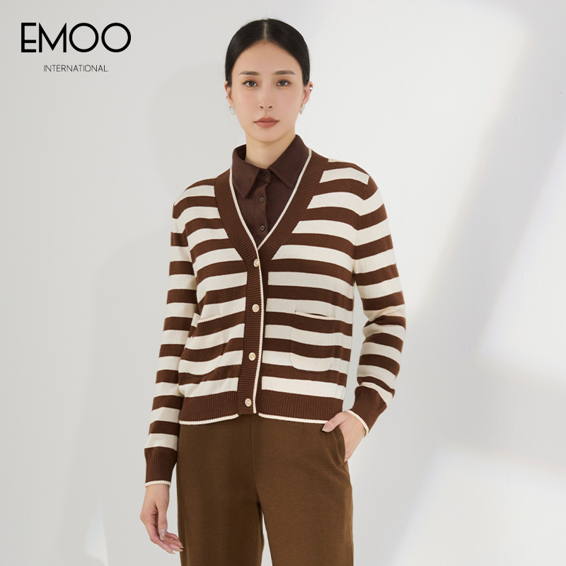 EMOO/杨门毛衣针织开衫条纹时尚秋冬休闲百搭长袖上衣E42A041383