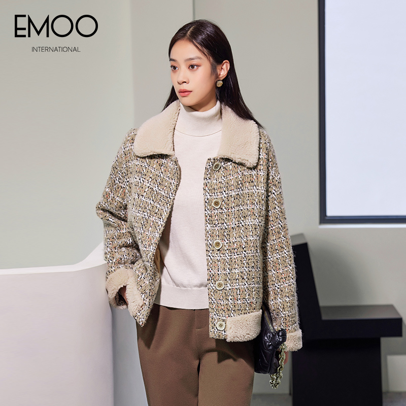 EMOO/杨门秋冬时尚气质宽松翻领冬季女士小香风短大衣E42D047487