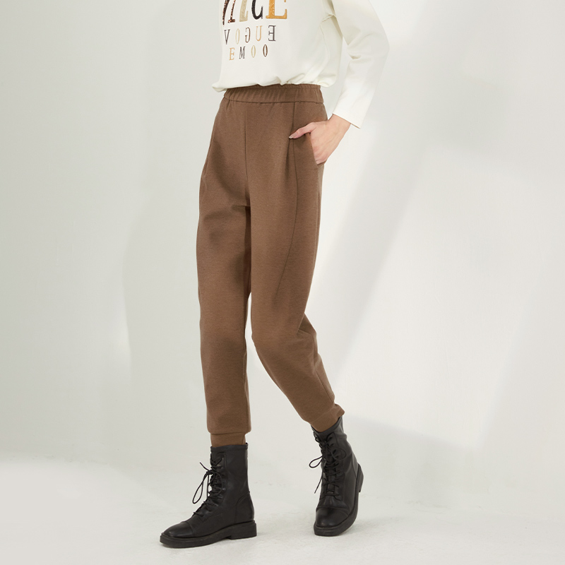 EMOO/杨门休闲裤女驼色哈伦裤2023冬装新款裤子长裤E42B073251