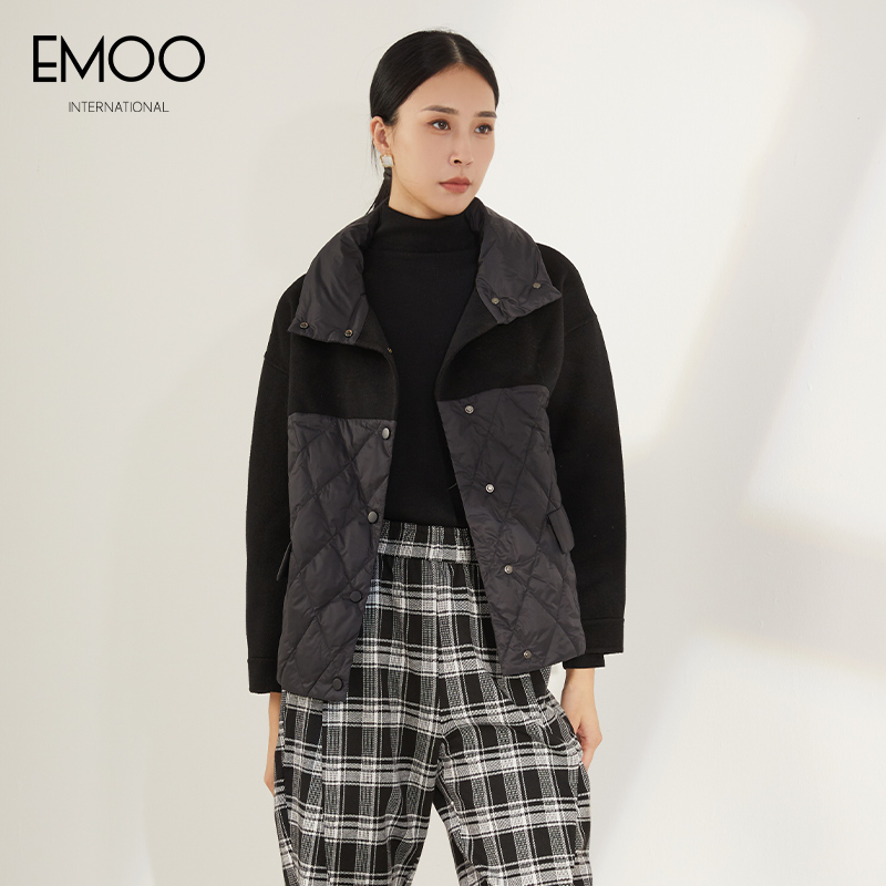 EMOO/杨门时尚黑色短款羽绒外套女翻领2024冬装新款E42Y049531