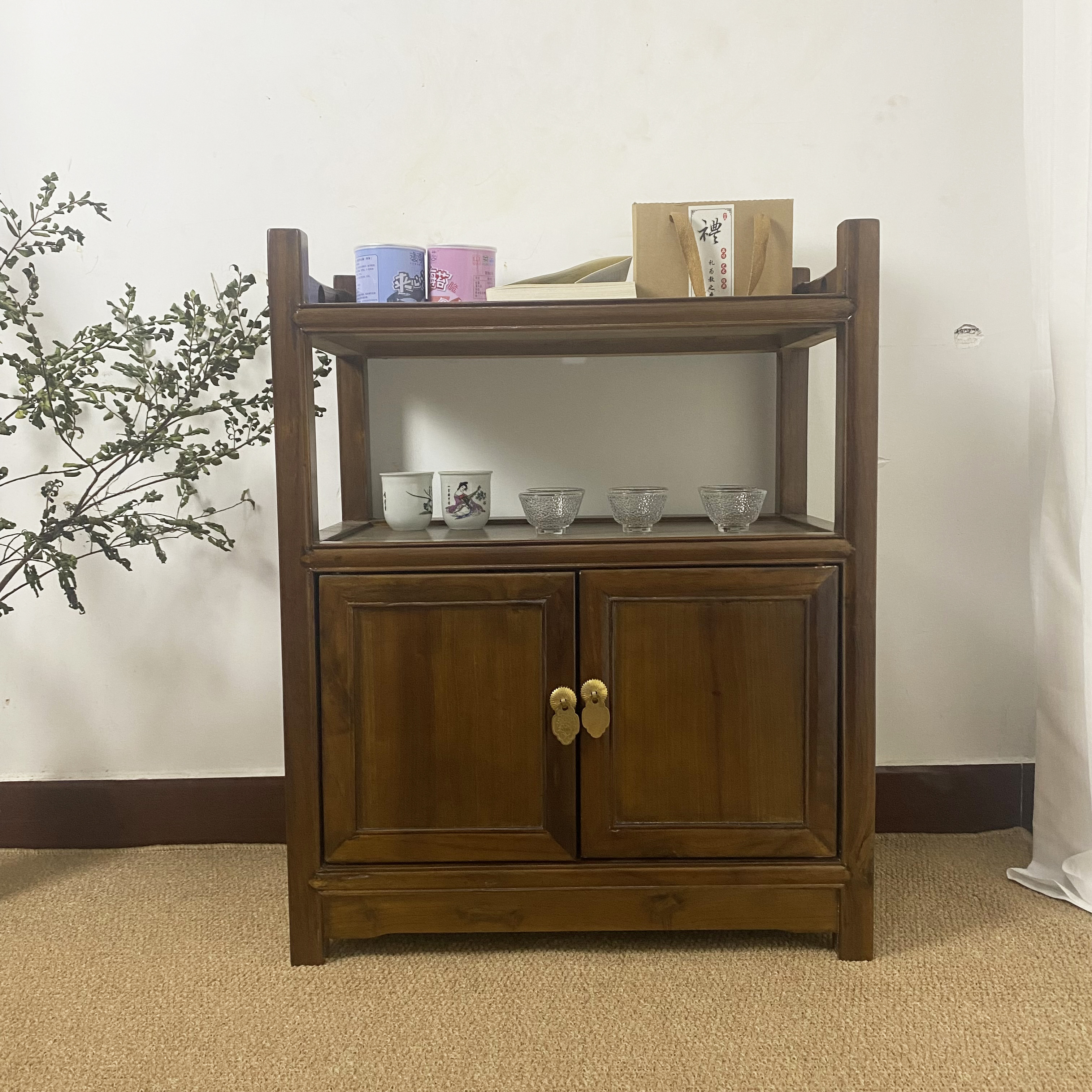 仰木者新中式烧茶水柜台壶一体置物架老榆木茶桌侧餐边柜胡桃实木