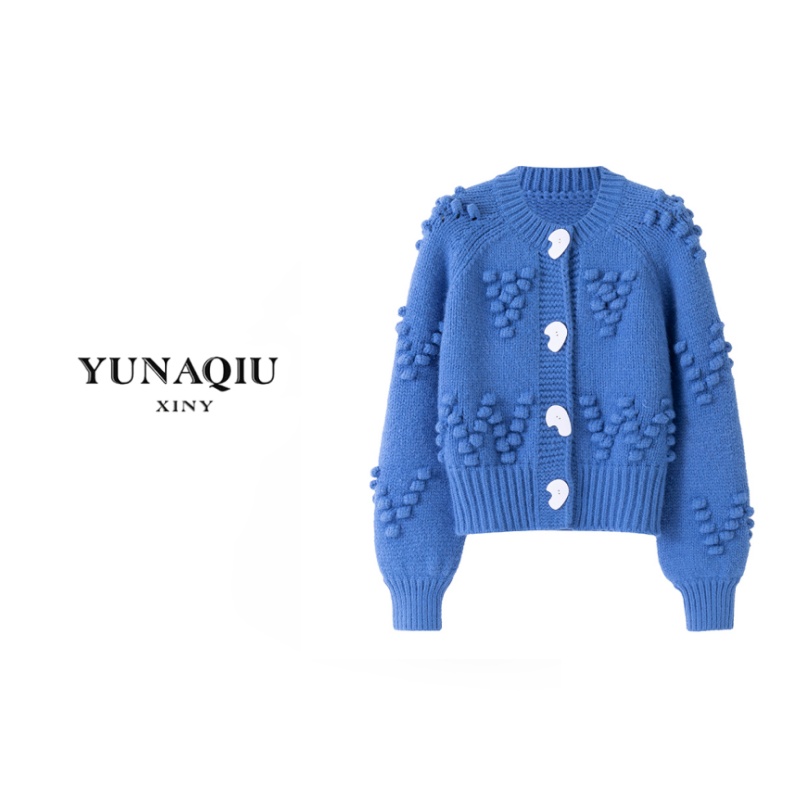 YUNAQIU-针织毛衣女早秋冬款时尚百搭金典蓝色女装外套2611