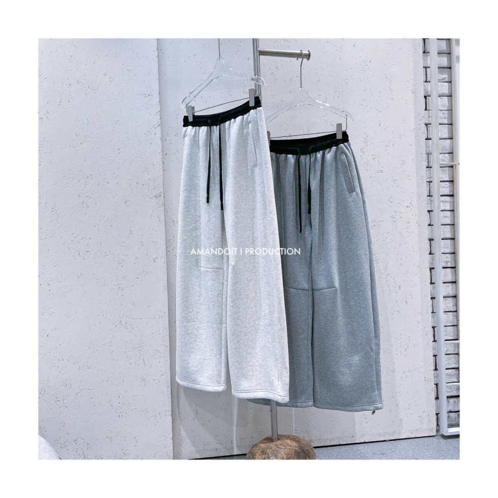 3653丨拼色腰头阔腿休闲裤卫裤长裤