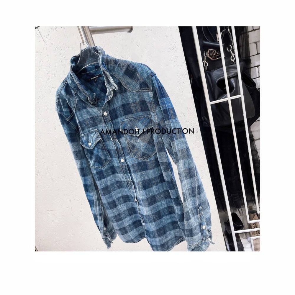 3717丨小众潮牌洗水格子牛仔恤衫衬衫