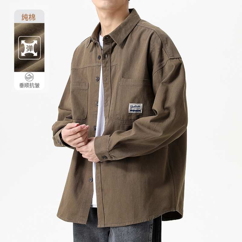 加大码300斤纯棉工装衬衫夹克外套男士2023春秋款日系宽松衬衣男