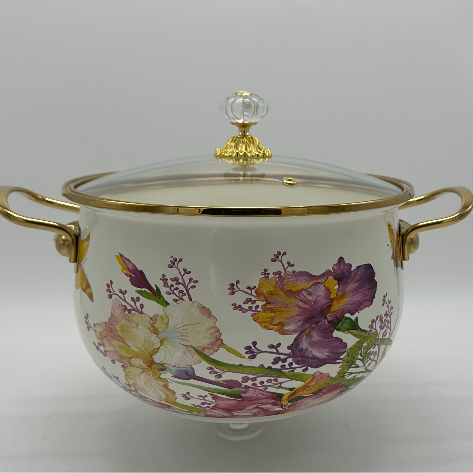 (22cm花语蝶）家用出口加厚珐琅汤锅搪瓷炖锅明火电磁炉电陶炉通用