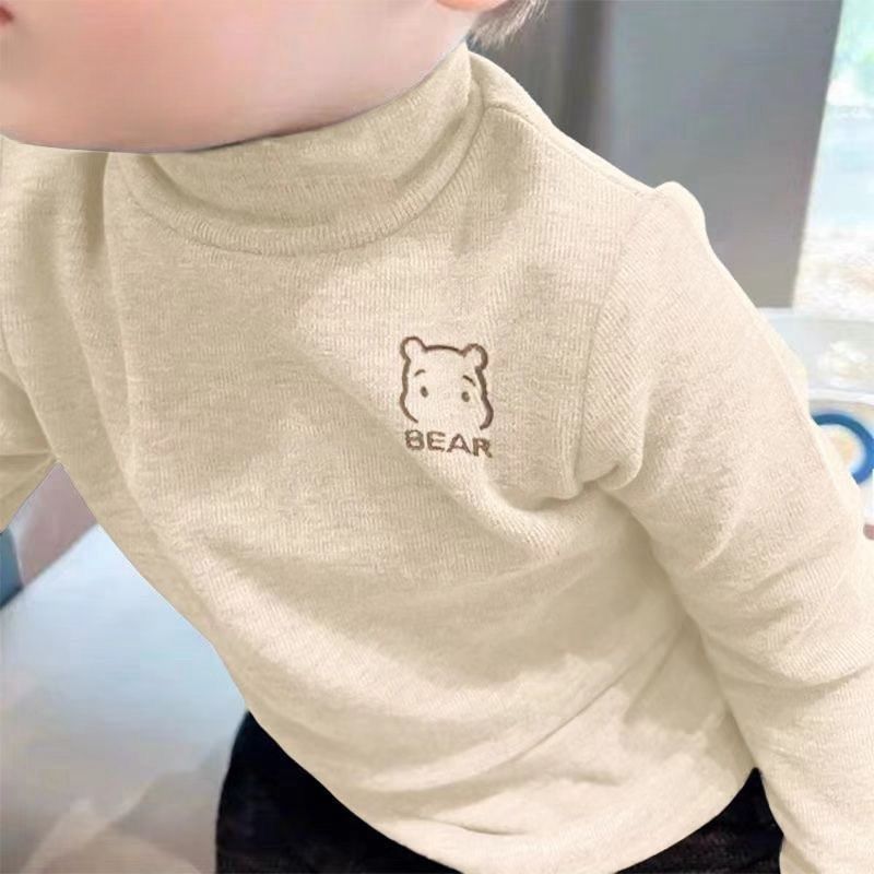 儿童德绒保暖上衣秋冬24新款女童男童高领小童宝宝T恤长袖打底ins