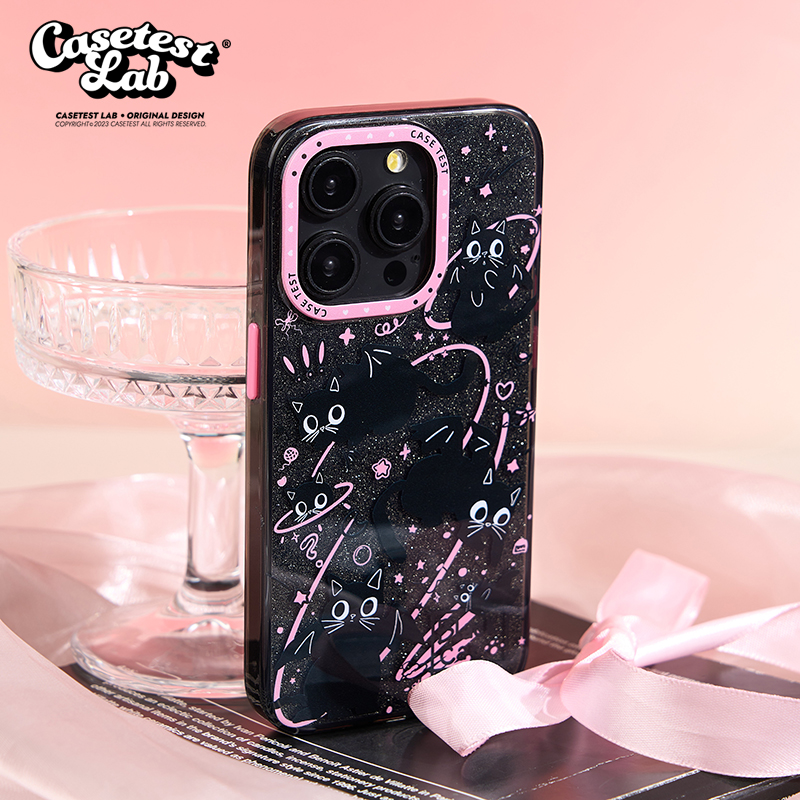 壳试验闪粉黑猫双层手机壳 适用iPhone17 16 15 14Promax少女新款