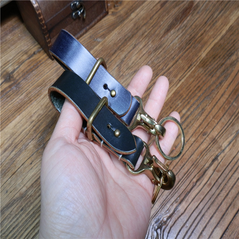 手工定制英国je马缰革头层牛皮加宽黄铜鹰嘴钳扣汽车真皮钥匙扣