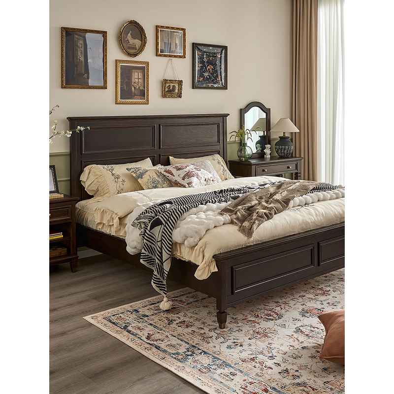 美式轻奢全实木床乡村1.8m双人床简约复古法式床轻奢储物婚床主卧