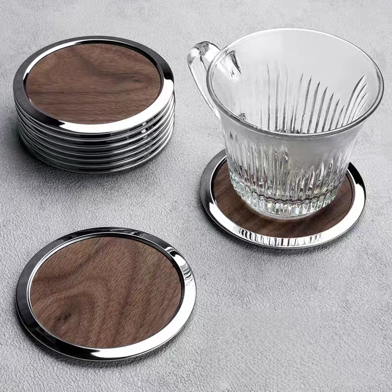 复古轻奢胡桃实木隔热杯垫新中式茶道实木杯垫创意茶具隔热杯垫