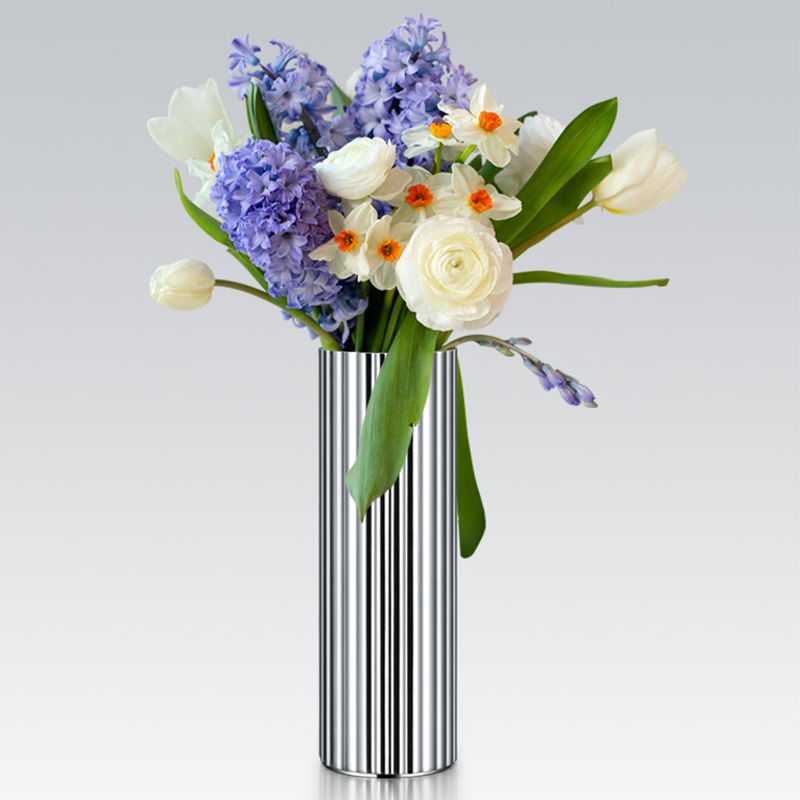 轻奢创意不锈钢花器摆件居家客厅茶几插花装饰花瓶直筒