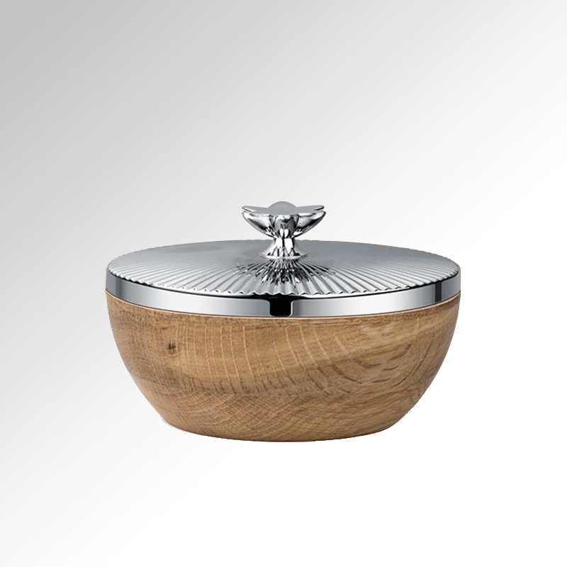 北欧创意玄关实木茶叶罐干果糖果盒家用圆形茶几收纳置物盆摆件