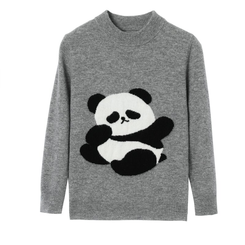 新款儿童羊毛衫提花针织毛衣灰色印花秋冬卡通套头男童女童中大童