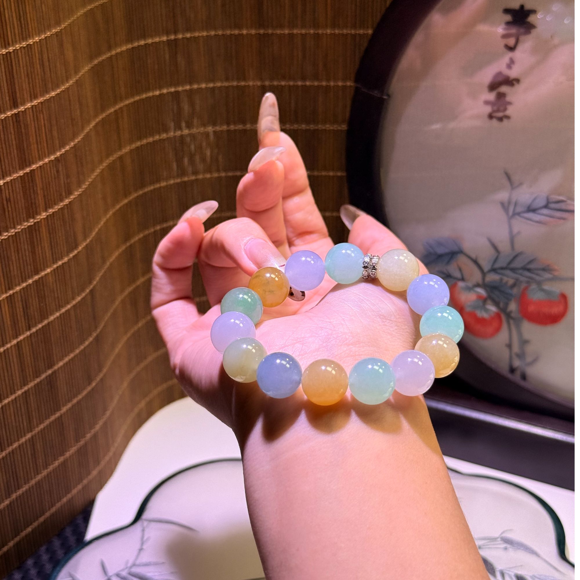 天然缅甸翡翠A货多宝珠珠手串冰透素圈单圈彩色