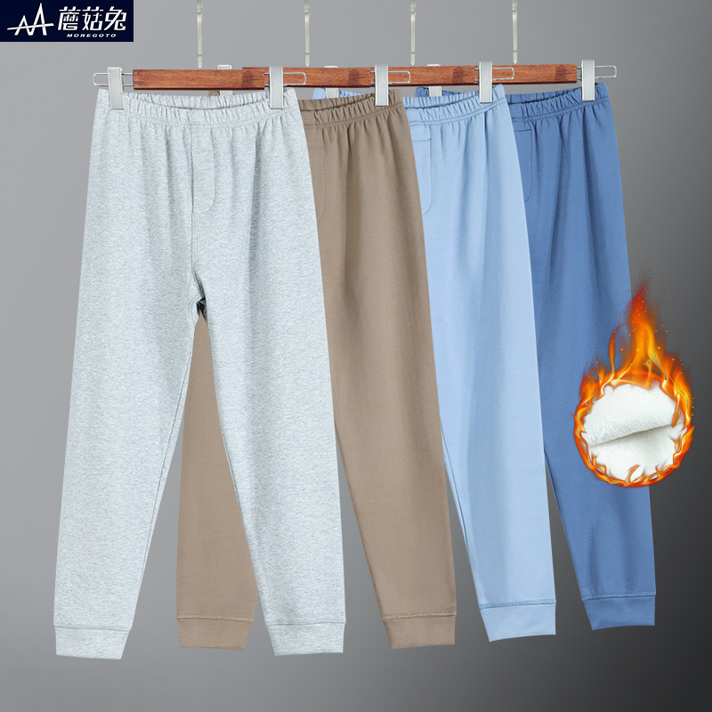 青少年加绒秋裤男童秋冬加厚保暖裤中大童冬季一体绒内穿线裤宽松