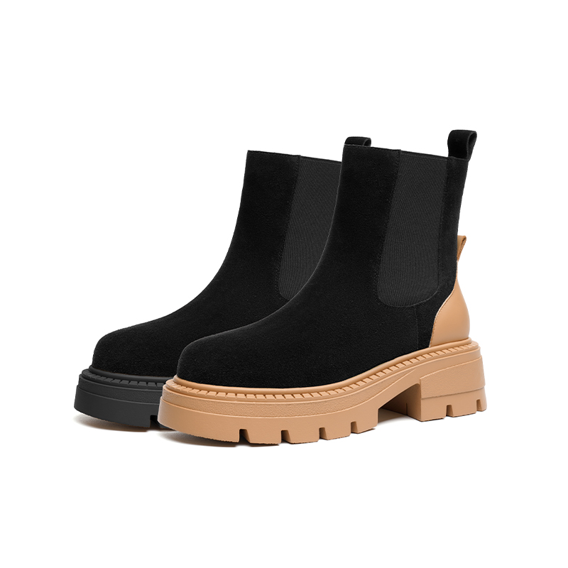 【达人专属】红蜻蜓复古撞色切尔西靴休闲气质烟筒靴WTC43971