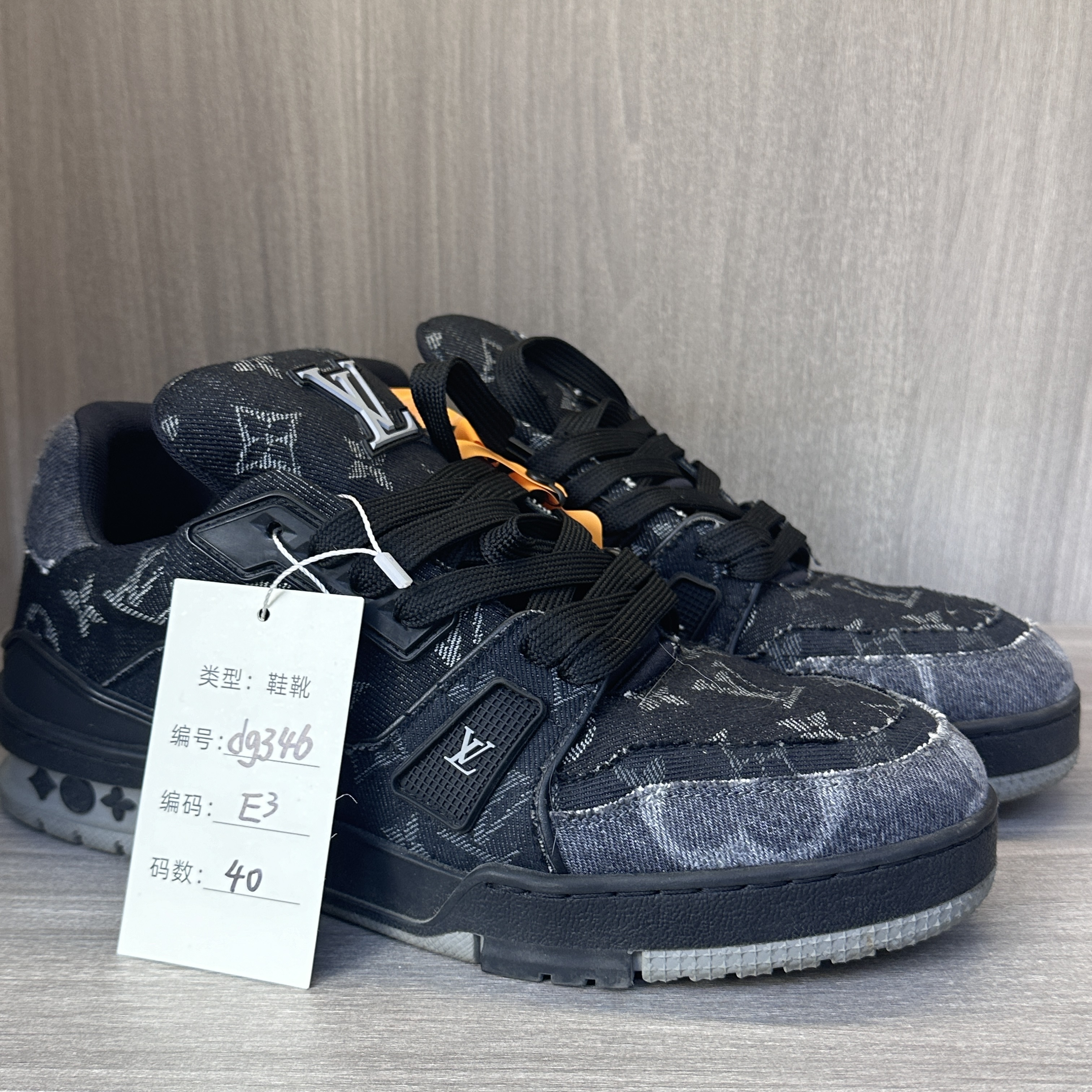 准新/LouisVuitton路易威登刺绣黑牛仔吹呢trainer正品/福利/潮鞋