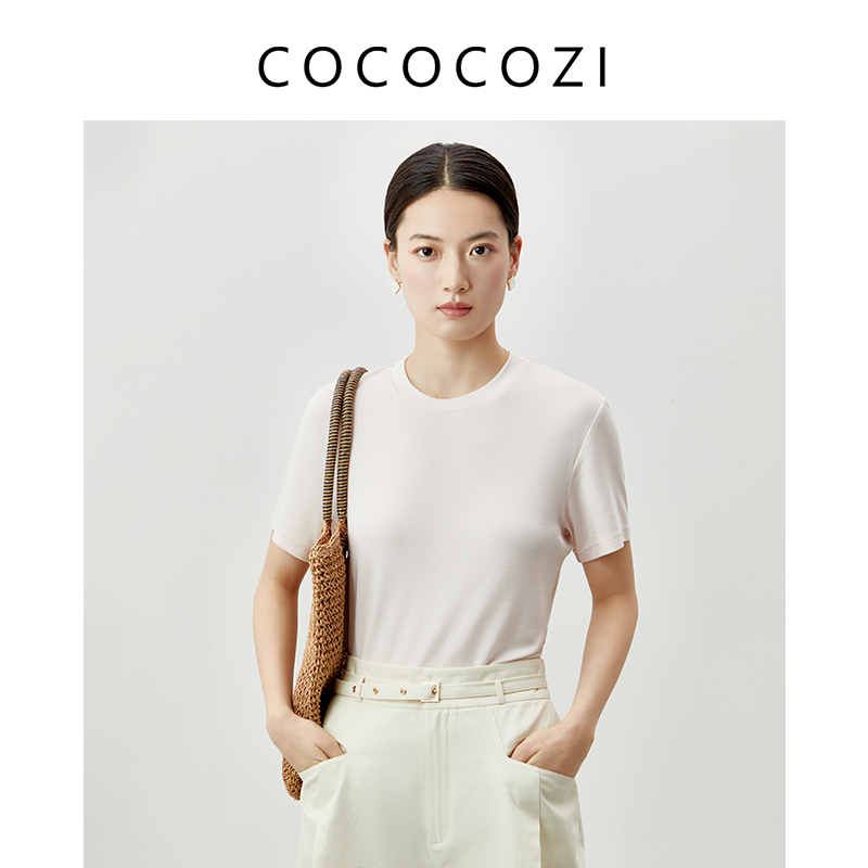 【专场】COCOCOZI春夏女士纯色简约圆领通勤透气T恤232CO034