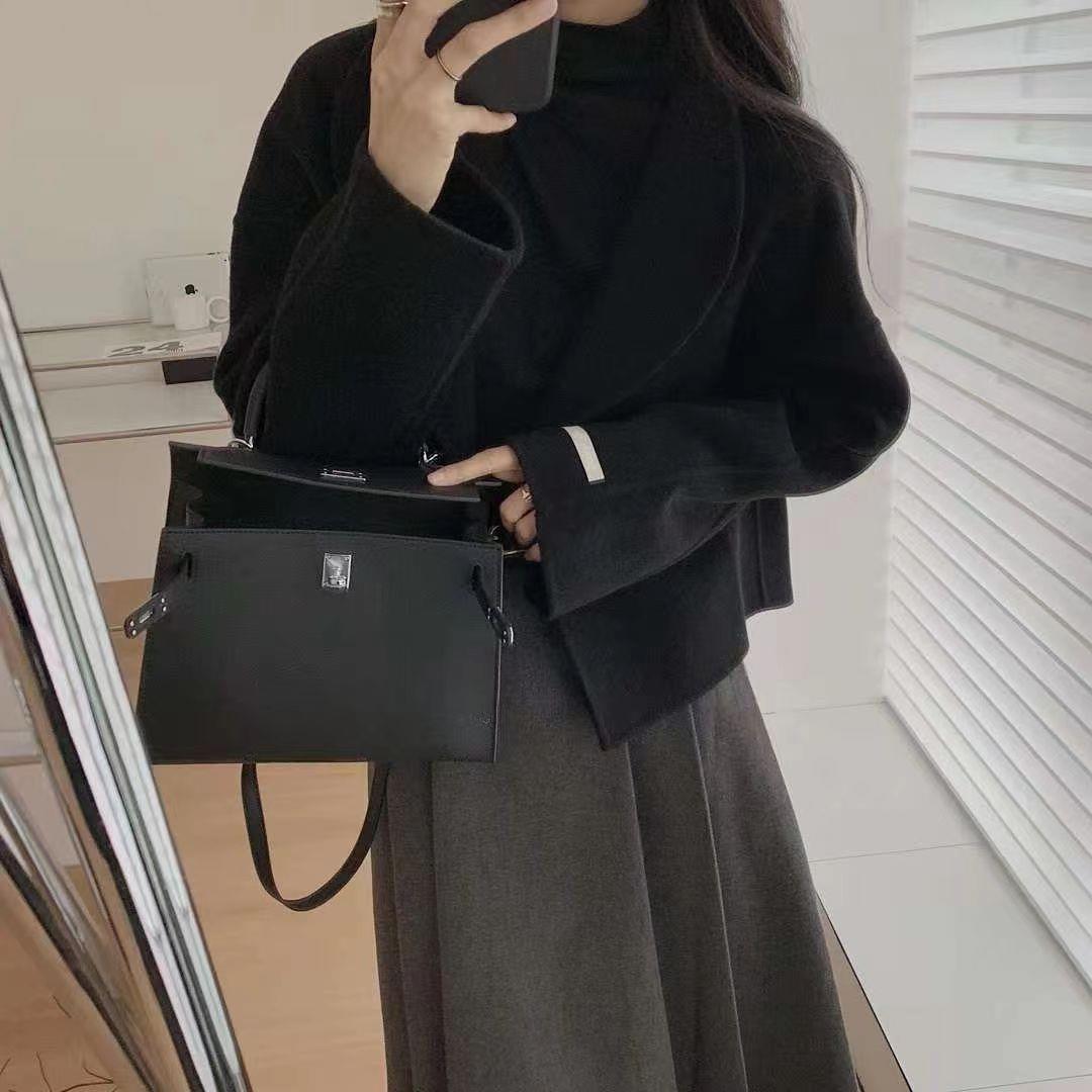 秋冬新款高品质纯色宽松加厚呢子外套+半身裙两件套套装